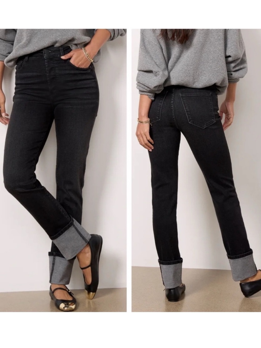 Evereve Ever Straight w Cuff in Multiplicity Black Jeans size 28